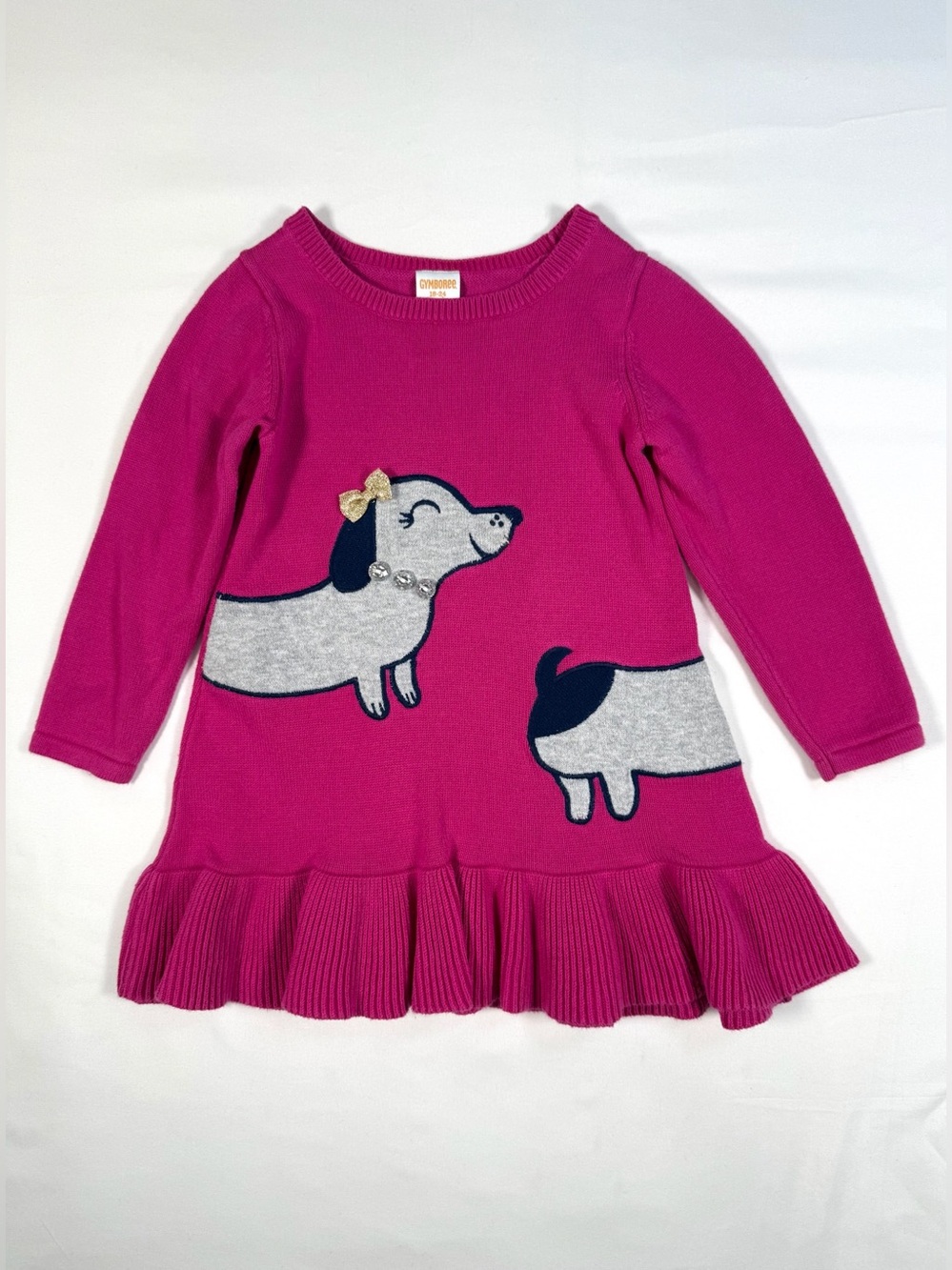 GYMBOREE Toddler Girls' Pink Dachshund Applique Long Sleeve Sweater Dress 18-24M